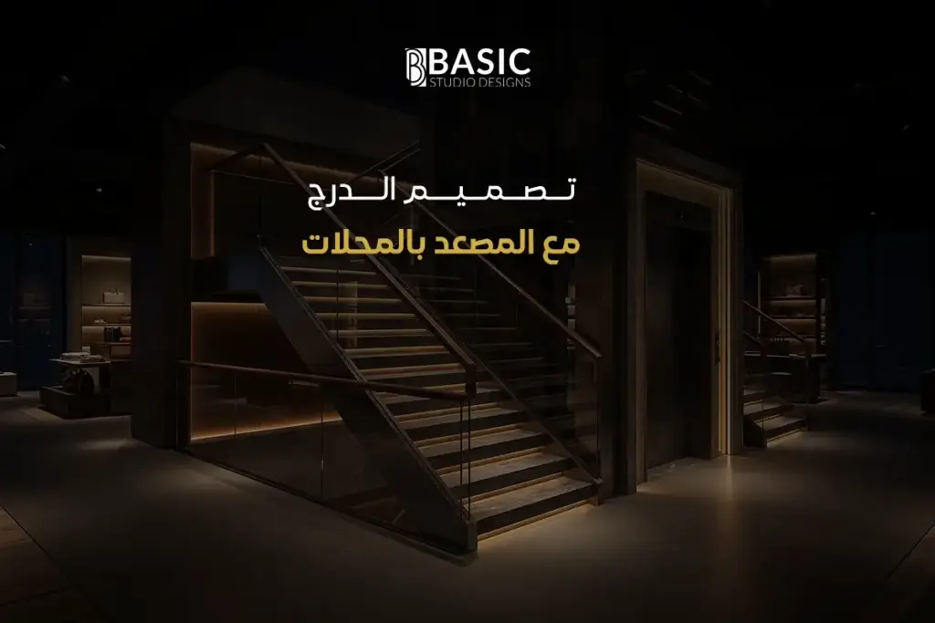 تصميم الدرج مع المصعد بالمحلات
